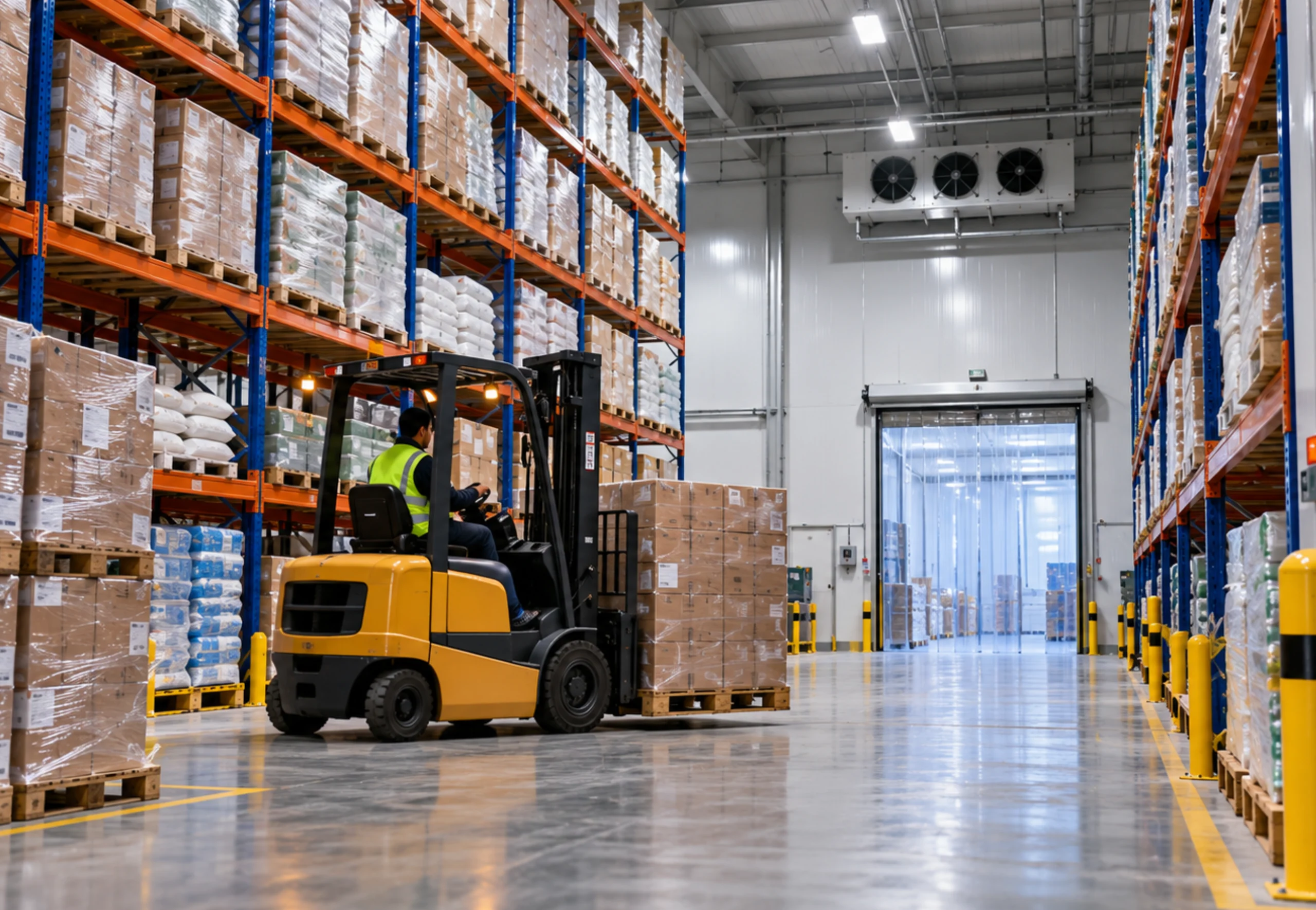 Global freight forwarder managing palletized goods in a modern bonded warehouse