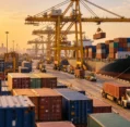 global-freight-forwarder-container-port-logistics Global freight forwarder managing container shipping and cargo operations at a busy port